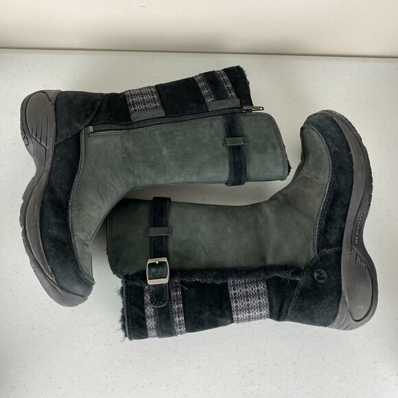 Merrell Encore Snow Boots Black Womens 7 Suede Faux Fur Geometric Print Buckle - Picture 5 of 8